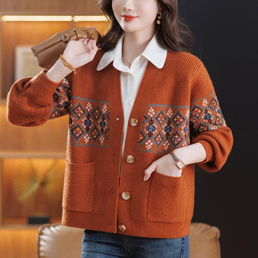 妈妈春装外套时髦时尚洋气宽松上衣，显瘦遮肉针织开衫CC-17-6104 商品图3