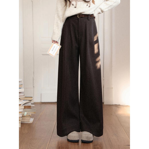 鹿向南「木屋四茶」咖色高腰休闲裤女冬季直筒宽松慵懒感阔腿裤 商品图2