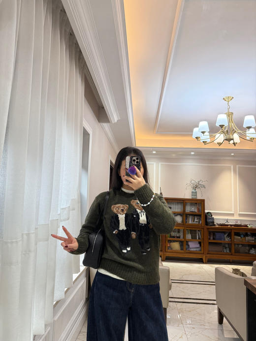 11-6 绿色黑色少量几件 RL羊毛羊驼毛混纺 特工小熊cp🐻双熊 圆领套头衫 自留L 商品图3