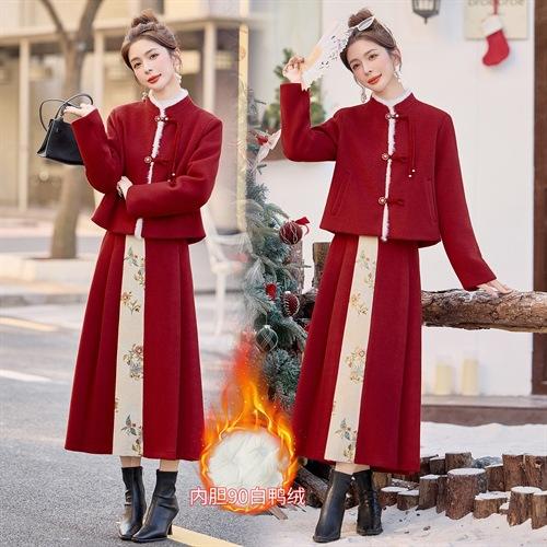 新中式提花90羽绒服套装纯色，超好看保暖羽绒套装HR-ZYQF29 商品图3
