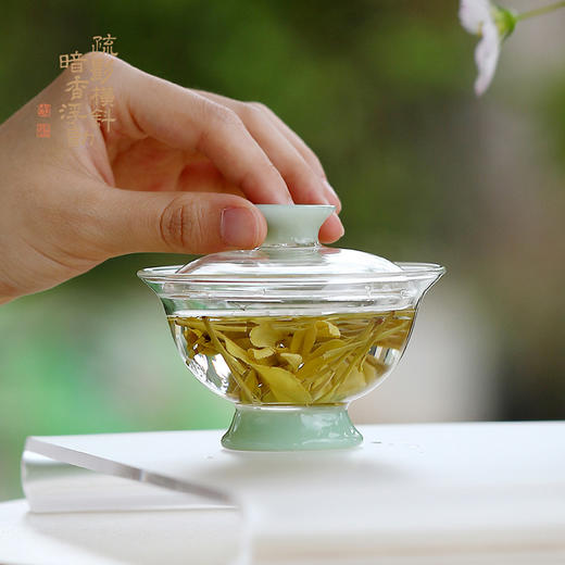 暗香疏影/娅姿小盖碗高足高硼硅耐热玻璃透明二才小盖碗泡花茶 商品图2