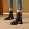 【预售5天】秋冬时尚复古真皮编织拼接方头粗跟后拉链简约百搭高跟短靴AAA&H131-1 商品缩略图2