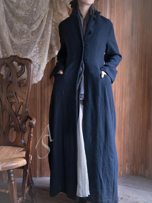 Daniela Gregis 墨蓝色羊毛缩绒骑士长外套 商品图2