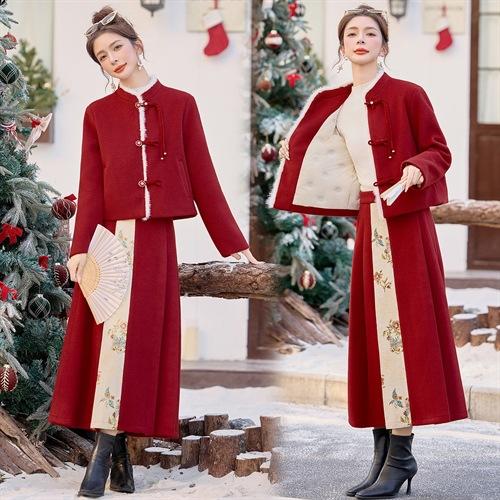 新中式提花90羽绒服套装纯色，超好看保暖羽绒套装HR-ZYQF29 商品图1