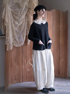 Daniela Gregis 墨蓝色/奶油白马海毛手工叠褶装饰领