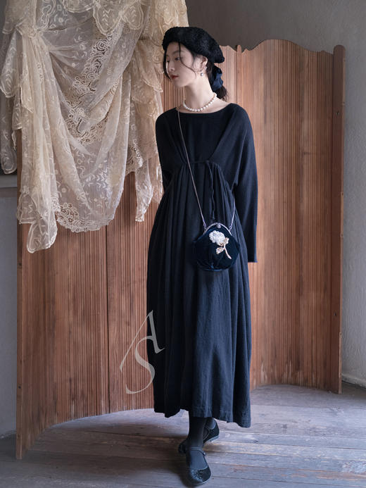 Daniela Gregis 墨蓝色羊绒抽褶连衣裙 商品图0