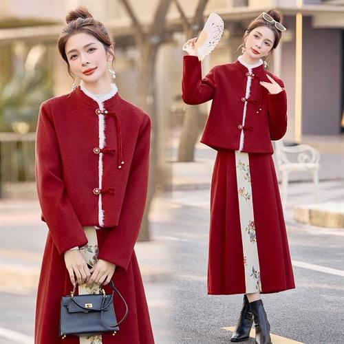 新中式提花90羽绒服套装纯色，超好看保暖羽绒套装HR-ZYQF29 商品图2