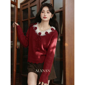 鹿向南「微醺玫瑰」秋冬季新年高级红色针织衫上衣慵懒羊毛毛衣女