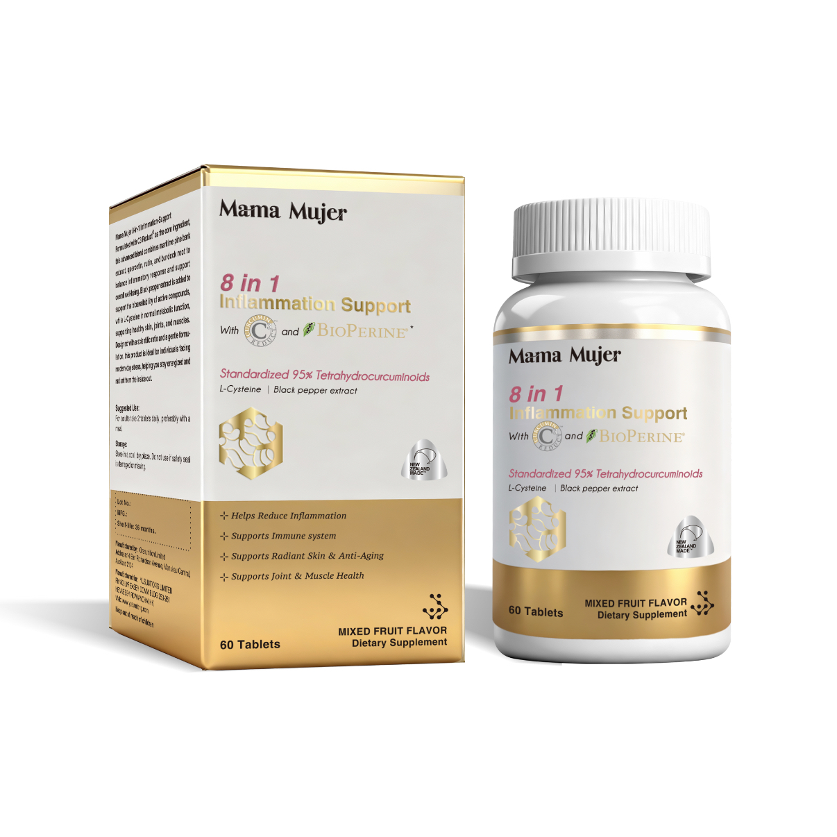 Mama Mujer 8合1 HRS纳米白晶姜黄素 40倍高吸收 不黄脸 全身慢性炎症 炎性结节 预防ai变 生殖炎症 关节炎红肿疼痛 生殖炎症 长痘囊肿 60粒/瓶 保税仓发货 MMMJ