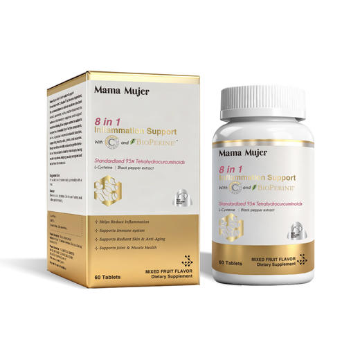 Mama Mujer 8合1 HRS纳米白晶姜黄素 40倍高吸收 不黄脸 全身慢性炎症 炎性结节 预防ai变 生殖炎症 关节炎红肿疼痛 生殖炎症 长痘囊肿 60粒/瓶 保税仓发货 MMMJ 商品图0