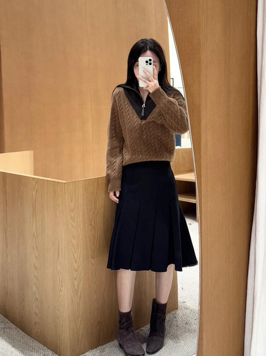 11-7 大爆款 ed咖色大翻领 驼色撞色 半拉链 针织毛衣 我穿L 商品图13