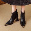 【预售5天】秋冬新款粗跟高跟铁头短靴后拉链皮带扣牛皮时装女靴&898-533 商品缩略图2