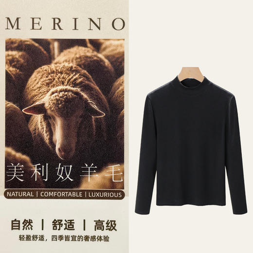 「自j」全新升级【铂金会员119/天猫159/差价40】(45055)洛诗琳暖柔含绵羊毛半高领打底衫2026春季正肩显瘦长袖T恤 商品图3