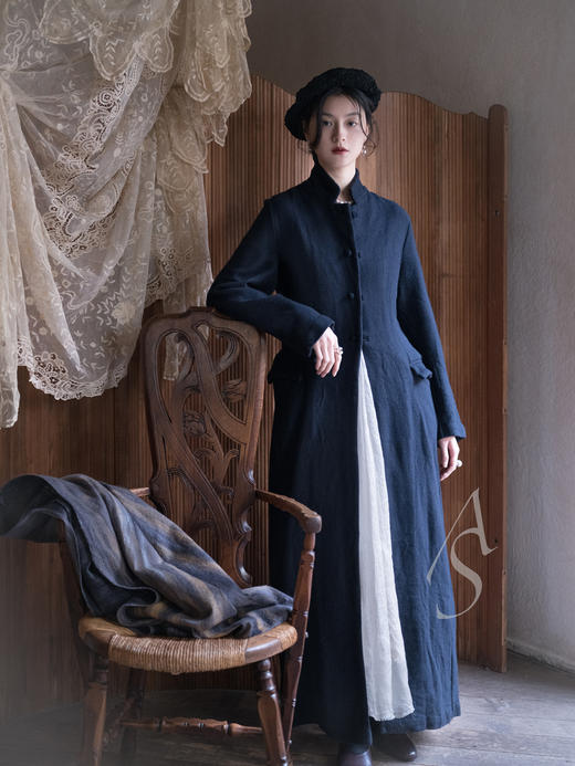 Daniela Gregis 墨蓝色羊毛缩绒骑士长外套 商品图3