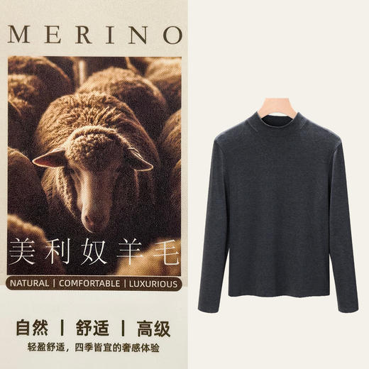 「自j」全新升级【铂金会员119/天猫159/差价40】(45055)洛诗琳暖柔含绵羊毛半高领打底衫2026春季正肩显瘦长袖T恤 商品图1