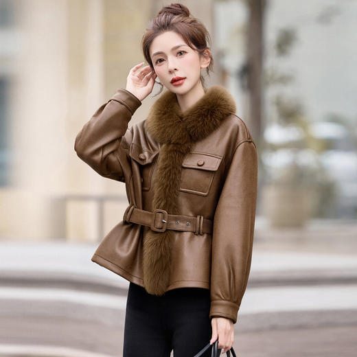 时尚显瘦洋气狐狸毛拼接，收腰显瘦短款麂皮绒羽绒服HR-MLSF8571 商品图0