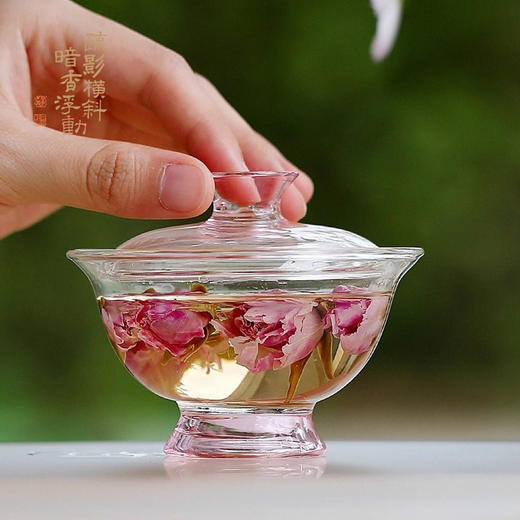 暗香疏影/娅姿小盖碗高足高硼硅耐热玻璃透明二才小盖碗泡花茶 商品图4