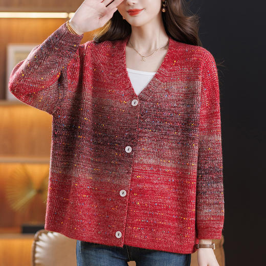 胖妈妈春装针织开衫，宽松时尚洋气粗线毛衣外套CC-17-6101 商品图2