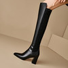 【预售5天】圆头粗跟长筒靴弹力靴骑士靴高筒靴过膝靴真皮侧拉链高跟新款铆钉MNLS&Z181 商品缩略图3