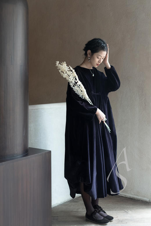 Daniela Gregis 墨蓝色丝绒抽褶连衣裙 商品图4