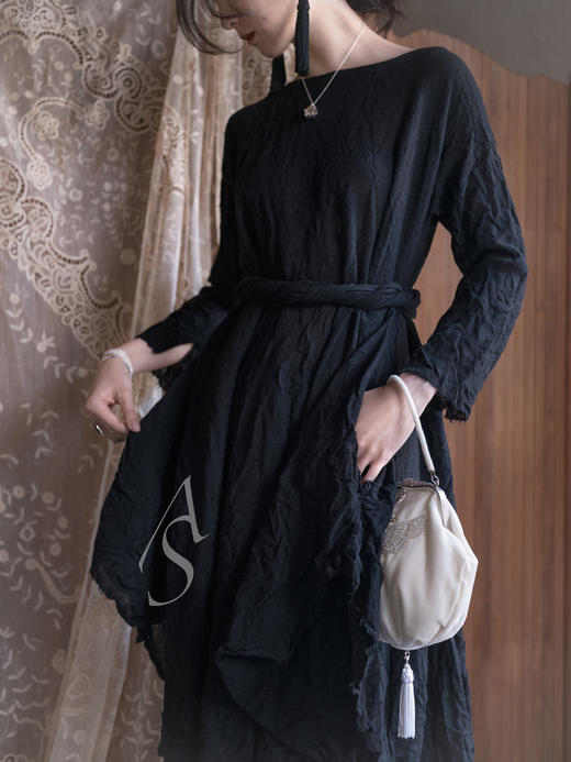 Daniela Gregis 黑色肌理羊毛伞型下摆连衣裙 商品图3