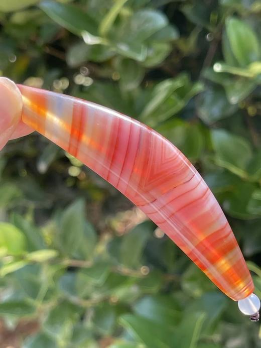 桃红缠丝玛瑙牛角型珠，顺丰包邮 商品图0