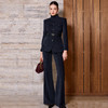 IWY/藏青色高级感雪尼尔立领西装套装女秋冬职业装老钱风修身西服正装CP2594 商品缩略图0