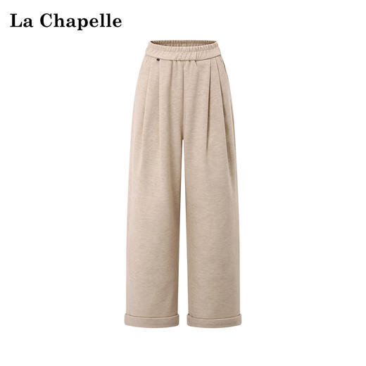 天猫同步【垂感毛呢裤】拉夏贝尔/La Chapelle松紧腰压褶卷边休闲裤女厚实有型垂坠感绵羊毛长裤新款 商品图0
