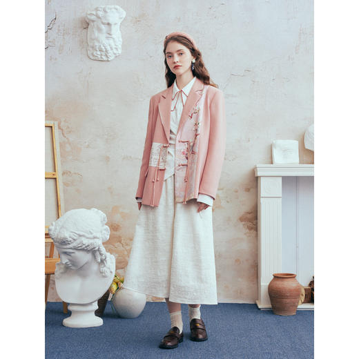 两三事梵高文艺 叩问春山 2026春季新款印花布拼接盘扣西装外套女 商品图3