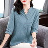 纯棉七分袖衬衫女2025新款春秋棉麻女士中年妈妈衬衣中袖全棉上衣 商品缩略图3