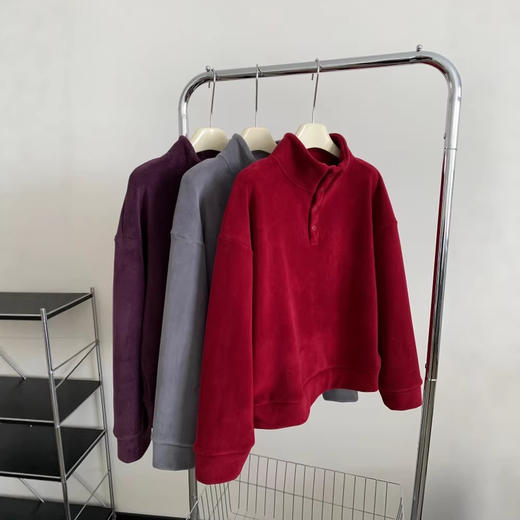 520g加绒加厚双面澳粒绒套头卫衣 冬季新年红立领保暖休闲上衣 商品图0