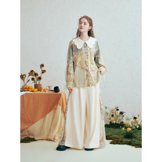 两三事梵高文艺 素雾缠枝 2026春季新款甜美娃娃领印花盘扣衬衫女 商品图4