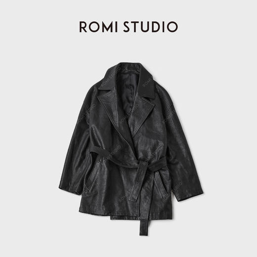 ROMI STUDIO“酷飒姿意”新西兰起泡肌理羊皮腰带皮风衣RWCAWG4874 商品图0