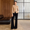IWY/卡其色高级感气质丝绒套装女职业装立领上衣阔腿裤两件套通勤西装C2580+P2515 商品缩略图1
