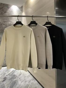 竖纹针织纹理！内里加绒！冬季简约休闲圆领毛衣刺绣加厚卫衣