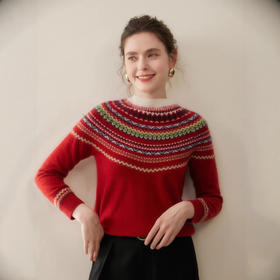 「高货rig」全新升级【铂金会员441/天猫589/差价148】(54015)洛诗琳费尔岛提花羊绒衫2025秋冬新款气质半高领套头毛衣