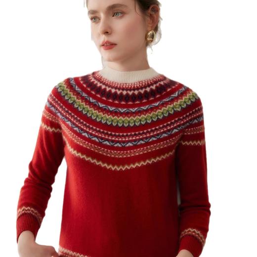 「高货rig」全新升级【铂金会员441/天猫589/差价148】(54015)洛诗琳费尔岛提花羊绒衫2025秋冬新款气质半高领套头毛衣 商品图4