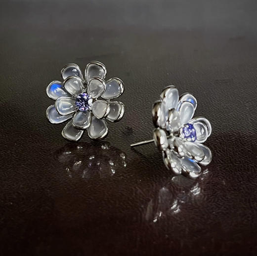 BY EVITA系列 花语 18K镶月光石和坦桑石 耳钉 商品图0