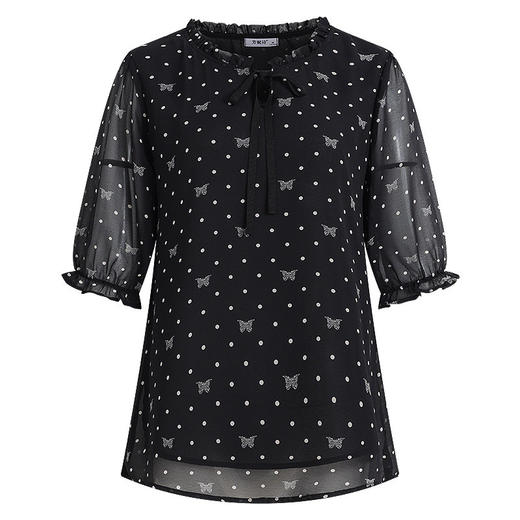 七分袖碎花雪纺衫女夏季新款妈妈遮肚子中袖上衣宽松大码短袖衬衫 商品图4