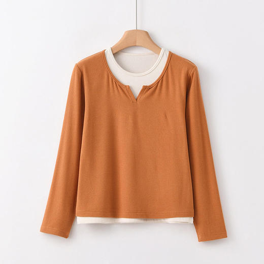 「自」全新升级【铂金会员146/天猫199/差价53】(41314)洛诗琳气质假两件打底衫女2026新款叠穿德绒显瘦保暖上衣 商品图4