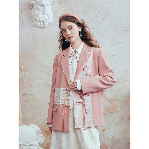 两三事梵高文艺 叩问春山 2026春季新款印花布拼接盘扣西装外套女 商品图1