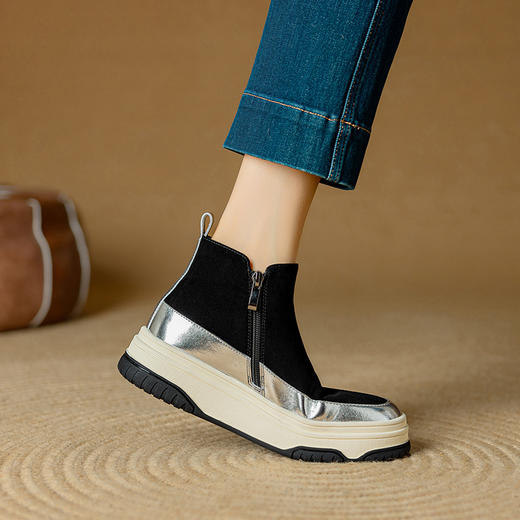 【预售5天】皮毛一体棉鞋女冬季新款真皮加绒雪地靴羊羔毛加厚高跟短靴MLD&A188 商品图3