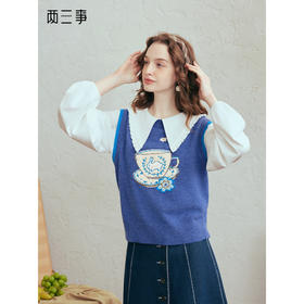 两三事 童话信使 2026春季新款趣味小兔子刺绣无袖针织衫女