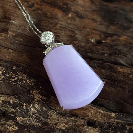 【天然正品】A货翡翠AU750收藏级白金镶钻镶天然细腻糯种浓紫罗兰平安无事牌翡翠吊坠项链 链长：45CM（长度可调节）301225NJM27 商品图5