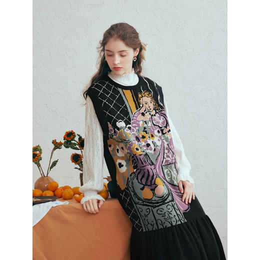 两三事 少女礼赞 2026春季新款复古人物图案无袖背心裙连衣裙 商品图1