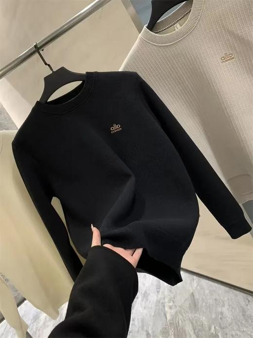 竖纹针织纹理！内里加绒！冬季简约休闲圆领毛衣刺绣加厚卫衣 商品图1