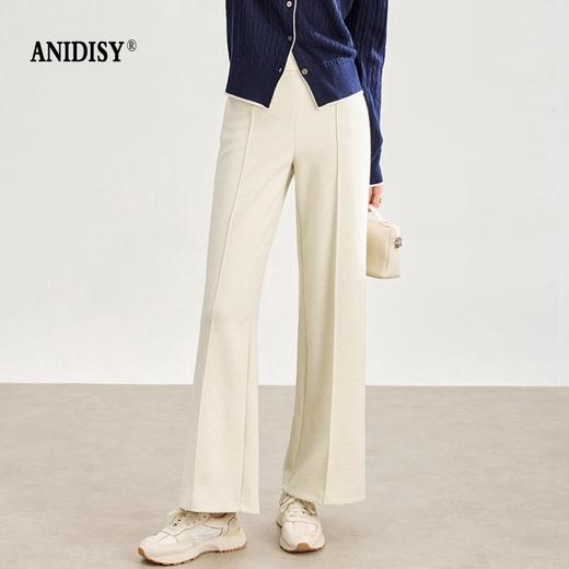 柔挺弹力高腰拉链后松紧腰鱼骨线休闲直筒裤 商品图3