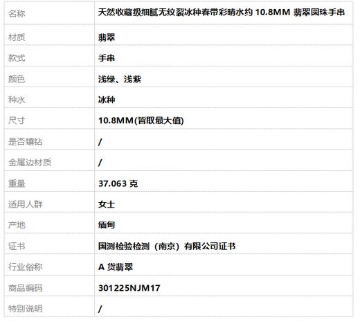 【天然正品】A货翡翠天然收藏级细腻无纹裂冰种春带彩晴水约10.8MM翡翠圆珠手串301225NJM17 商品图9