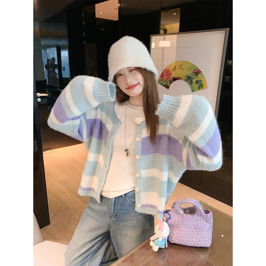 <曾小咸推荐>现货秒杀 ！微信超特价！彩色条纹针织开衫 日常209.99 立减120 秒杀89.99！！ 商品图2