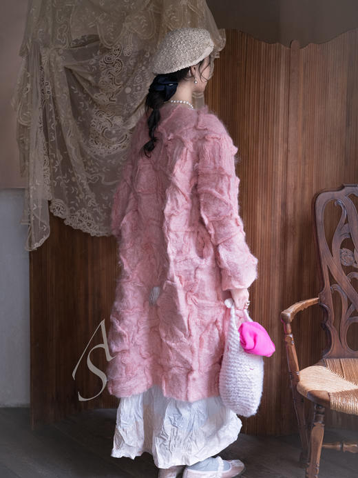 Daniela Gregis 浆果粉马海毛手工肌理长外套 商品图5